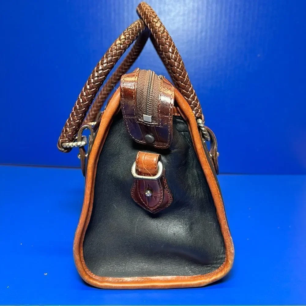 Vintage Brighton April Heart Leather Handbag Brown Black‎ Top Handle Purse